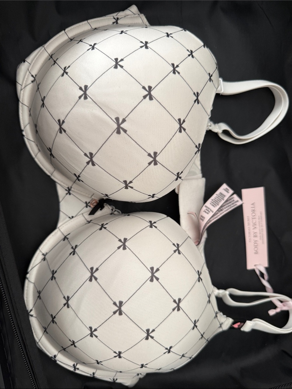 Victoria's Secret White Bra with Black Bow-Grid Print NEW WITH TAG